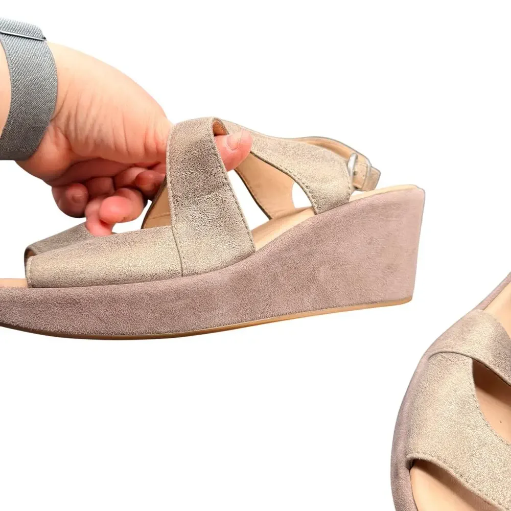 Johnston & Murphy Wedge Sandals Size 10M Taupe Suede Platform